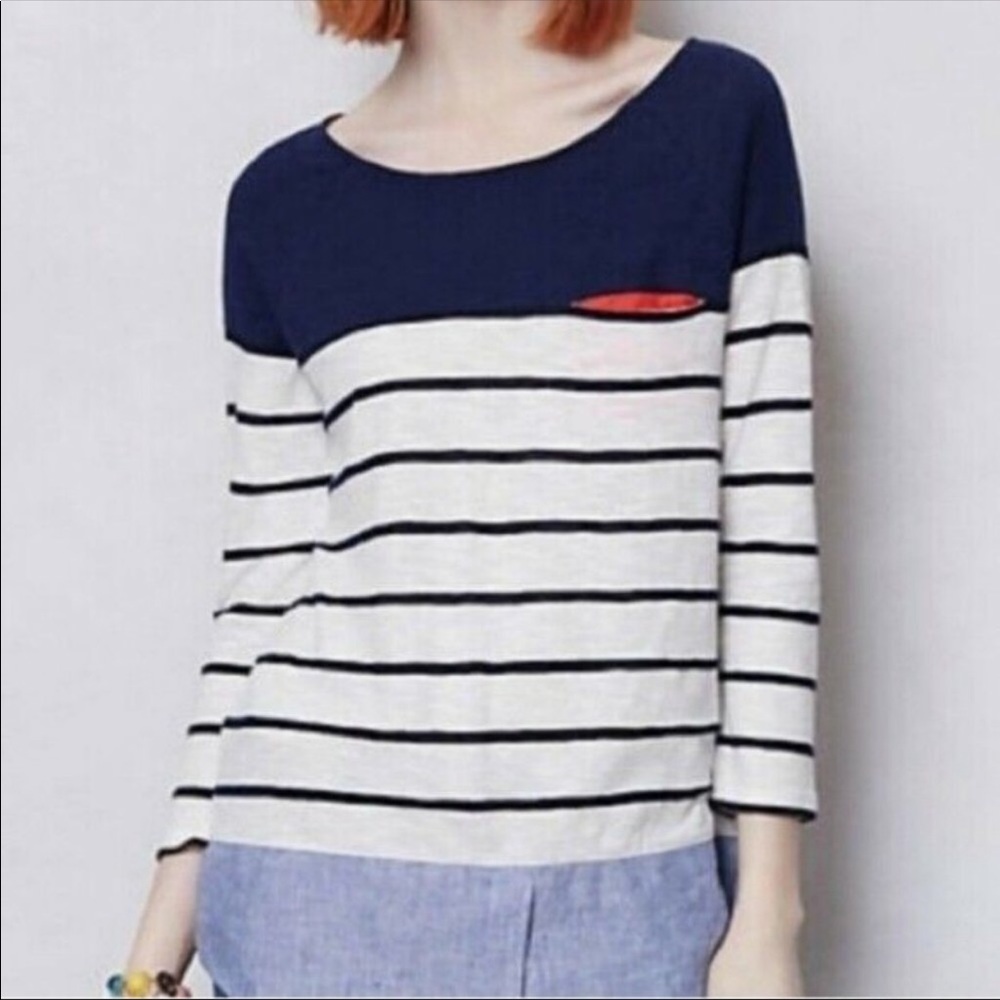 Anthropologie Postmark Striped and Chambray Top, Size M